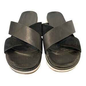 UGG Kari Sandals Womens Size 8 Black Leather Suede‎ Leisure Summer Vacation